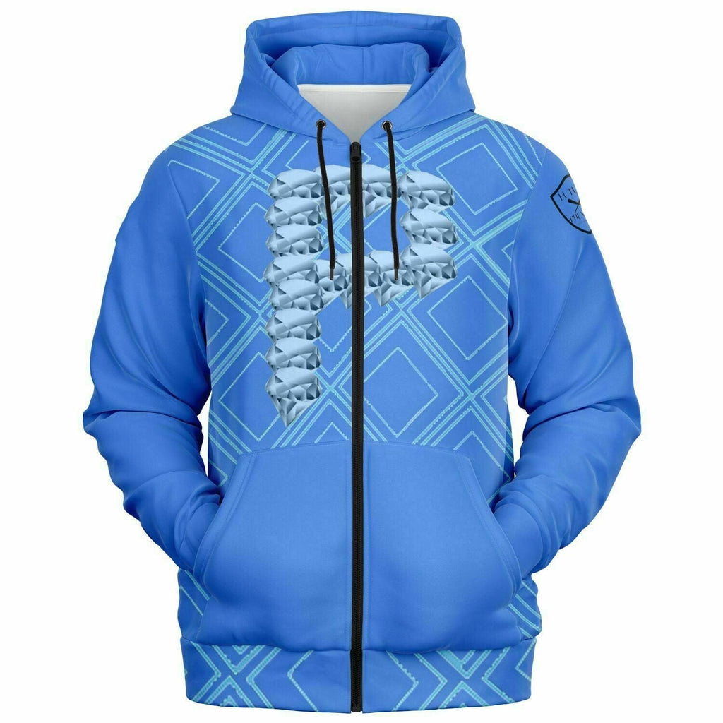 Fashion Zip-Up Hoodie - AOP Blue diamond letterman hoodie